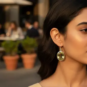 ต่างหูเงินแท้ 925 ประดับพลอยซิทริน สำหรับผู้หญิง ดีไซน์ทันสมัย - Product Image 2