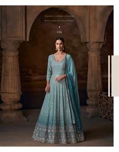 Designer réel Chinon Anarkali costume Dupatta broderie travail Premium indien pakistanais traditionnel parole longueur vêtements Direct nouveau - Product Image 2