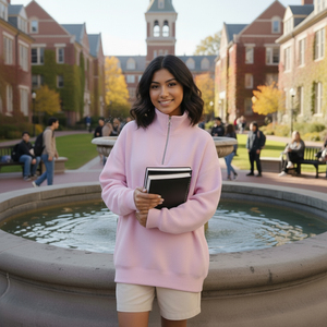 Custom Winter Discharge Printed Sweatshirt Women Oversized Pure Cotton Mock Neck Eco-Friendly Breathable Sorority Greek Apparel - Product Image 2