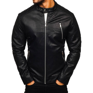 Veste en cuir d'hiver élégante pour homme 2025 avec col montant et logo frontal, design personnalisable, haute qualité, vente en gros - Product Image 1