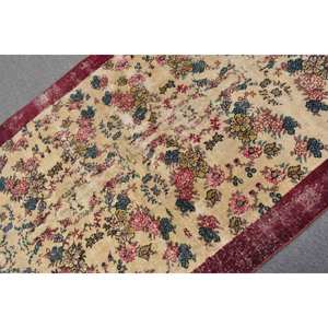 <b>Vintage</b> Turkish <b>Rug</b> 4.8 X 7.2ft Beige Red Large Area Woolen Patchwork Design for Hallway Bedroom Rectangular Latex Room Bedside - Product Image 5