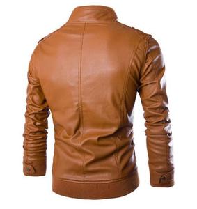 Blouson en cuir léger et élégant pour homme, couleur personnalisée, boutons recouverts, style moto, logo frontal, capuche, haute couture - Product Image 2