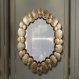 Espejo de pared redondo moderno con cuentas doradas, espejo de pared de Metal de lujo para baño, sala de estar, dormitorio, entrada y regalos - Product Image 3