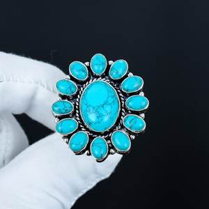 Bague élégante en pierre précieuse turquoise, faite à la main, en argent sterling 925, bijoux en argent, bagues, cadeau de fiançailles - Product Image 3