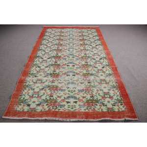 Turkish Rug, Large 5,2x9,1 ft Vintage Rug, <b>Red</b> Striped <b>Wool</b> Rug - Product Image 1