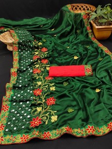 Saree en soie Rangoli avec travail de broderie Collection de saris indiens de créateur élégant parfait pour le mariage de mariée - Product Image 4