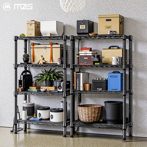 Estantería Metálica de Alambre de 4 Niveles, Color Negro, para Uso Doméstico, Marca MZG, Capacidad de Carga de 250 kg por Estante, Unidades de Estanterías Metálicas Móviles para Almacenamiento - Product Image 1