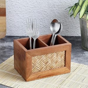 Soporte para cubiertos de madera para cocina, mesa de comedor, organizador de almacenamiento con múltiples compartimentos para cucharas, tenedores y cuchillos - Product Image 6