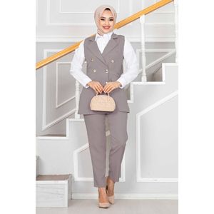 Collar de pañuelo Chaleco Hijab detallado Conjunto de 2 piezas Gris claro - Product Image 2