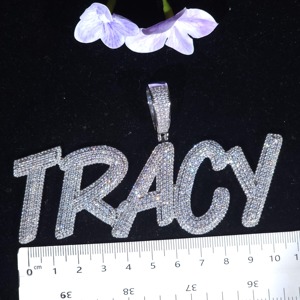 Collar con Colgante de Letra Cursiva con Incrustaciones de Diamantes de Imitación VVS Moissanite, Chapado en Oro sobre Plata 925, para Hombre, a Bajo Precio - Product Image 5