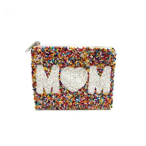 Bolsa de monedas bordada con cuentas para mamá, cuentas de semillas, mini embrague para mamá, que es un gran regalo para mamá, bolsa de monedas con cuentas multicolores hechas a mano - Product Image 1