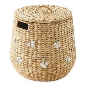 <b>Water</b> <b>hyacinth</b> <b>basket</b> with polka dot pattern Handmade Storage <b>Basket</b> Wholesale eco-friendly Made in Vietnam - Product Image 1