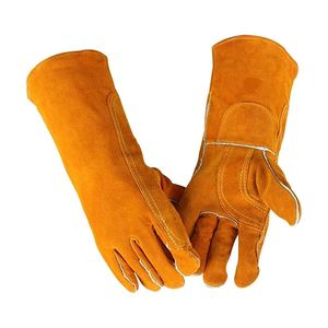 Guantes de soldadura de soldador de arco Mig Argon de trabajo de seguridad reforzados con palma de pulgar de cuero dividido largo resistente al calor Industrial - Product Image 1