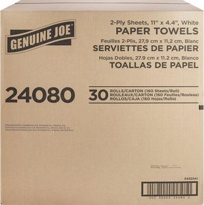 Genuine Joe 2-Ply Perforated <b>Kitchen</b> <b>Paper</b> Towel Rolls, White, 160 Sheets/Roll, 30 Rolls/Case (GJO24080) - Product Image 3