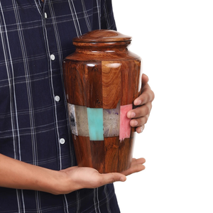 Handcrafted Rosewood Cremation Urn Colorful Epoxy Inlay Funeral <b>Keepsake</b> Cremation urns for Human And Pet <b>Ashes</b> - Product Image 6
