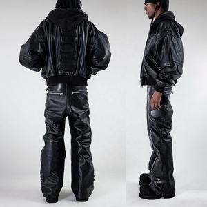 Conjunto de Chaqueta y Pantalones de Cuero Estilo Urbano Personalizado al por Mayor, Chaqueta de Cuero de Peso Pesado, Conjuntos de Cuero para Hombre - Product Image 3