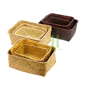 Ensemble de 2 récipients alimentaires rectangulaires en jonc de mer, style bohème écologique, capacité de 10 à 20 litres, paniers de rangement tissés pour l'organisation de la maison - Product Image 6