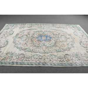 Alfombra Turca Vintage de 6x9.4 pies, Alfombra Grande de Lana Sólida Blanca - Product Image 3