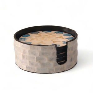 Posavasos Decorativos Redondos de Nácar con Tapa con Diseño de Hojas, Organizador Hecho a Mano con Incrustaciones de Concha para Decoración del Hogar - Product Image 4