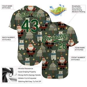 Top Design de style à la mode vert vert-crème Noël 3D authentique imprimé maillot de baseball - Product Image 3