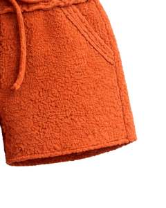 Manufacturer Rust Orange Sherpa Fleece <b>Shorts</b> <b>Women</b> Cozy Soft Plush Lounge Wear Elastic Waist Drawstring Casual Winter Comfort - Product Image 5