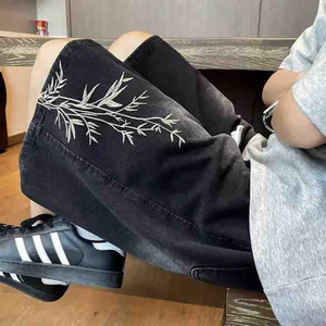 Jeans en denim vintage bleu à taille haute, dernier modèle, design personnalisé, logo brodé, style streetwear, été, séchage rapide, 100% coton - Product Image 3