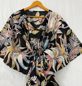 Colección de verano Caftán de algodón indio Estampado de bloque de mono Vestido corto largo informal para mujer Vestido de playa cómodo para la noche Cómodo - Product Image 5