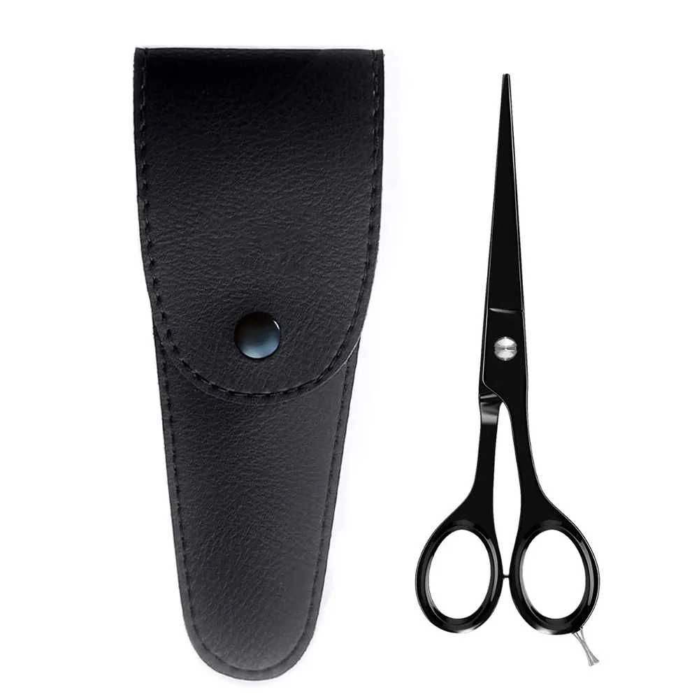 Tijeras profesionales de corte de pelo para peluquero, tijeras con hoja afilada de 5,5 pulgadas recubierta de Color negro, con bolsa de cuero
