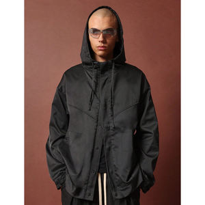 Veste coupe-vent en toile légère Y2K OEM avec logo coupe régulière et sweat à capuche en nylon avec cordon de serrage pantalon plissé à jambe large - Product Image 2