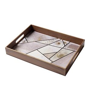 Meena imprimé plateau en bois Table décoratif verre à eau plateau de service bureau maison hôtels serveurs accessoire forme carrée plateau - Product Image 5