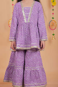 Conjunto de Sharara púrpura para niñas, traje de fiesta étnico con Top Peplum y pantalones acampanados para festivales y bodas - Product Image 4