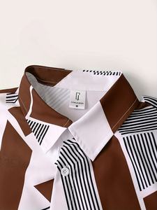 Conjunto de Ropa Casual de Dos Piezas para Hombre, Camisa de Manga Corta con Estampado Geométrico Abstracto y Pantalones Cortos con Cordón, Estilo Playero de Verano - Product Image 3