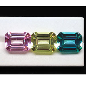 Fabrication de bijoux en pierres précieuses paraiba synthétiques de laboratoire traitées thermiquement 14x10mm saphir rose et jaune taille coussin - Product Image 5