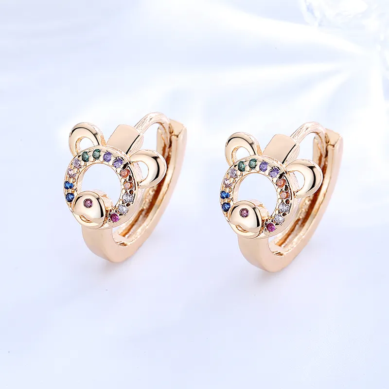 Wholesale Multiple Vintage Lacie Pearl Enamel Mouse-Shaped Fashion Huggies Earrings Jewelry Copper Zircon 18K Gold Earrings