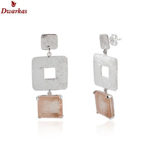 Proveedor, venta al por mayor, pendiente de Plata de Ley 925, piedra preciosa muy Perry de cuarzo, pendiente de martillo doble, joyería - Product Image 5