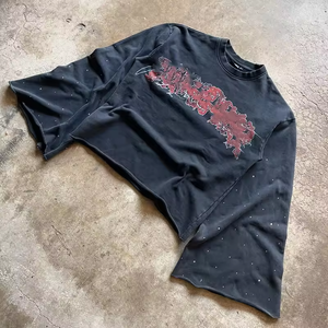 T-shirt Boxy en Coton Épais 100% avec Impression Sérigraphique Personnalisée Streetwear, Délavé à l'Acide et Effet Vieilli 2016 - Product Image 6