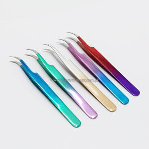 Juego de pinzas para pestañas y espejo azul de plasma de titanio, 4 piezas con caja de cartón personalizada, injerto de Punta puntiaguda - Product Image 1