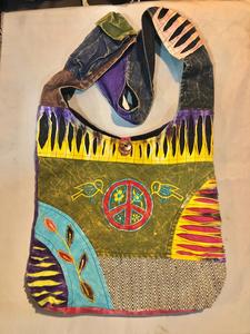 Women's Multi-Color Cotton Hobo <b>Messenger</b> <b>Bag</b> Adjustable Strap Fashionable Design Featuring Stone Pattern Stripes Flowers - Product Image 4