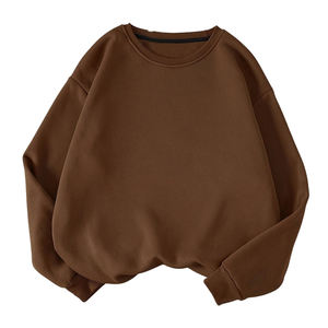 Marron couleur unie bonne qualité avec le meilleur prix femmes vêtements d'extérieur Double face coton col rond goutte épaule pull sweat - Product Image 1