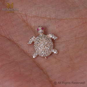 จี้รูปเต่าสีโรสโกลด์14K ทำด้วยมือจี้เพชรทำด้วยมือเครื่องประดับดีไซน์ใหม่จี้เต่าใส่ได้ทั้งชายและหญิงเครื่องประดับทับทิม - Product Image 5