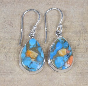 Boucles d'oreilles en cuivre turquoise nacré, argent sterling 925, bijoux en pierres précieuses faits à la main pour femmes, vente en gros - Product Image 5