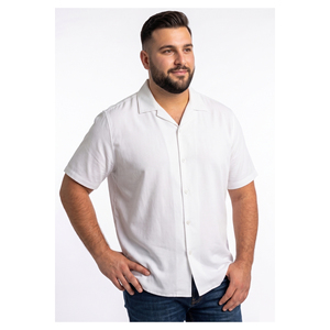 Chemise d'été basique en viscose naturelle blanche respirante grande taille pour homme à manches courtes coupe ample col montant boutonnée décontractée - Product Image 5