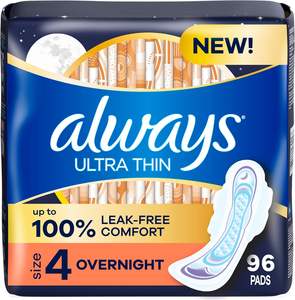 Serviettes hygiéniques Always Ultra Thin Overnight avec ailettes, taille 4, nuit, 96 unités (3 paquets de 32) - Product Image 3