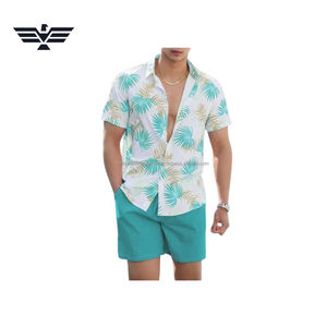 Conjunto de Camisa y Pantalones Cortos con Estampado Tropical Ligero para Hombre, Color Personalizado, Sublimado, Estampado, Verano, Playa, Casual, Conjunto Coordinado - Product Image 4