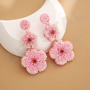 Boucles d'oreilles en perles multicolores pour femmes Patriotic Memorial Day Orange White Blue Color Fabric Material - Product Image 6