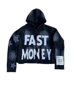 Sweat à capuche zippé boxy personnalisé pour homme, style streetwear, en molleton épais 430 g/m², effet vieilli, broderie 3D en relief, patchwork personnalisé vieilli - Product Image 4