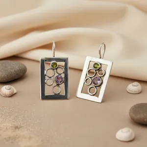 Pendientes Vintage de Plata 925 con Amatista y Peridoto, Aros Modernos de Oro de 14K y 18K con Forma de Corazón y Piedras Preciosas para Mujer con Diamantes - Product Image 2