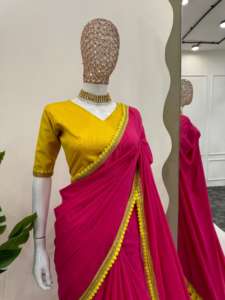 Beau saree de créateur avec dentelle fantaisie et Latakan lourd sur pallu et chemisier - Product Image 6