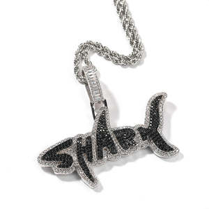 Iced Shark 925 Silver Lab Created Customized Letter Pendant Necklace Rhodium Plated Moissanite Hip Hop Style Box <b>Chain</b> Unisex - Product Image 1