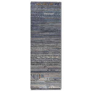 Alfombra Manchaha Lub-126 Azul, Tejida a Mano con Lana y Seda, Diseño Geométrico para el Hogar - Product Image 1